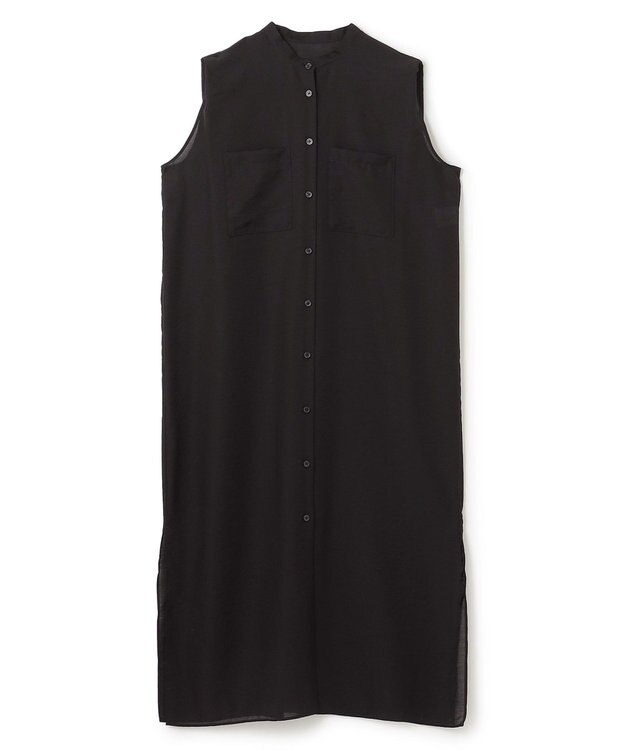 UNFILO シアーサテン ロングシャツワンピース ブラック