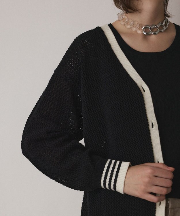 GRACE CONTINENTAL メッシュラインニットカーディガン ブラック