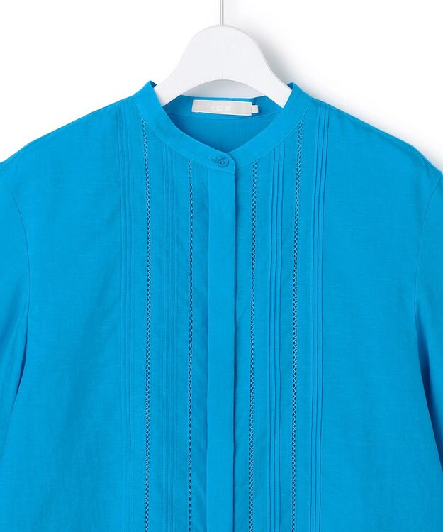 ICB L 【先行予約】リネンスラブローン バンドカラーデザインシャツ ターコイズ