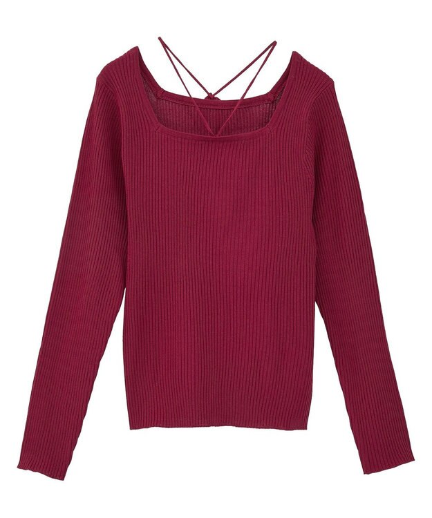 earth music&ecology 【洗濯機洗い可】スクエアホルターネックリブプルオーバー Bordeaux