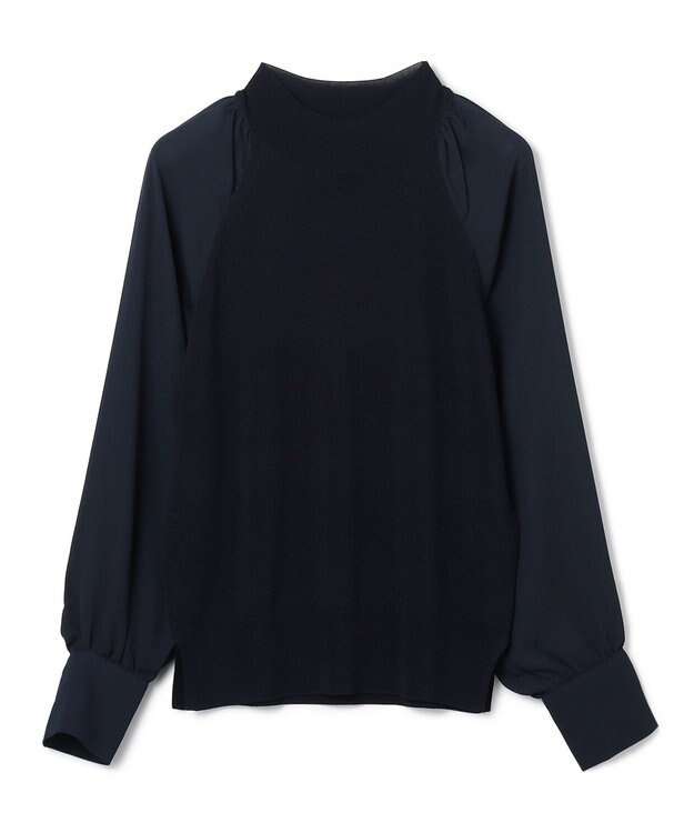 BEIGE， 【WEB限定・洗える】LECERF / 異素材ドッキングストレッチニット Navy