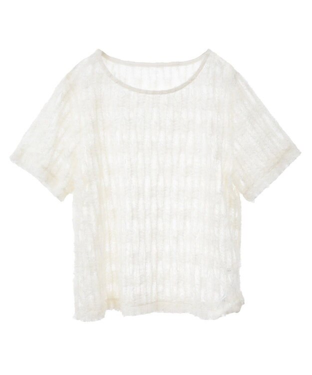 AMERICAN HOLIC チュールフリンジシアーＴシャツ Ivory