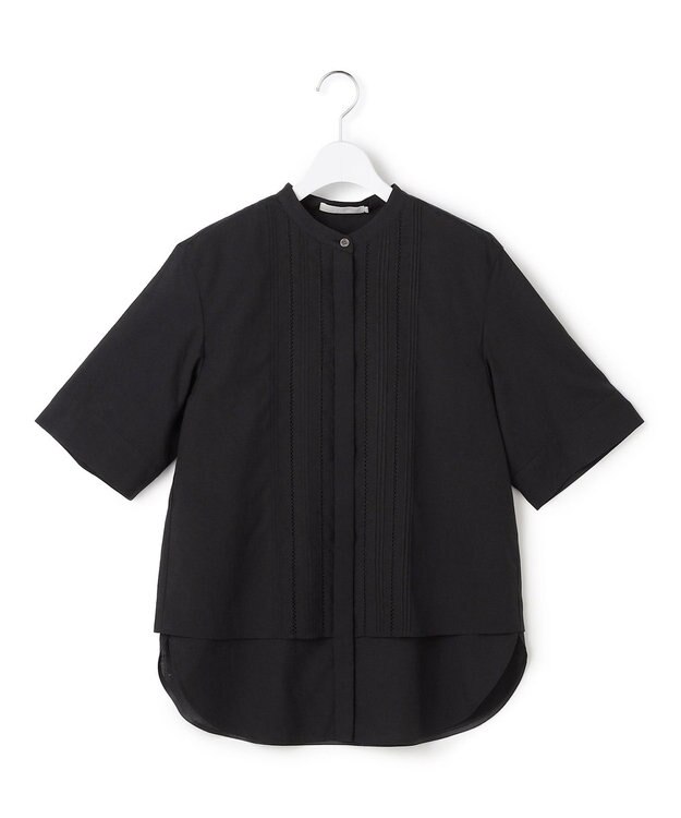 ICB L 【先行予約】リネンスラブローン バンドカラーデザインシャツ ブラック