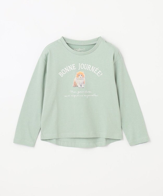 ANY KIDS アートモチーフ 長袖 Tシャツ ミント×ネコ