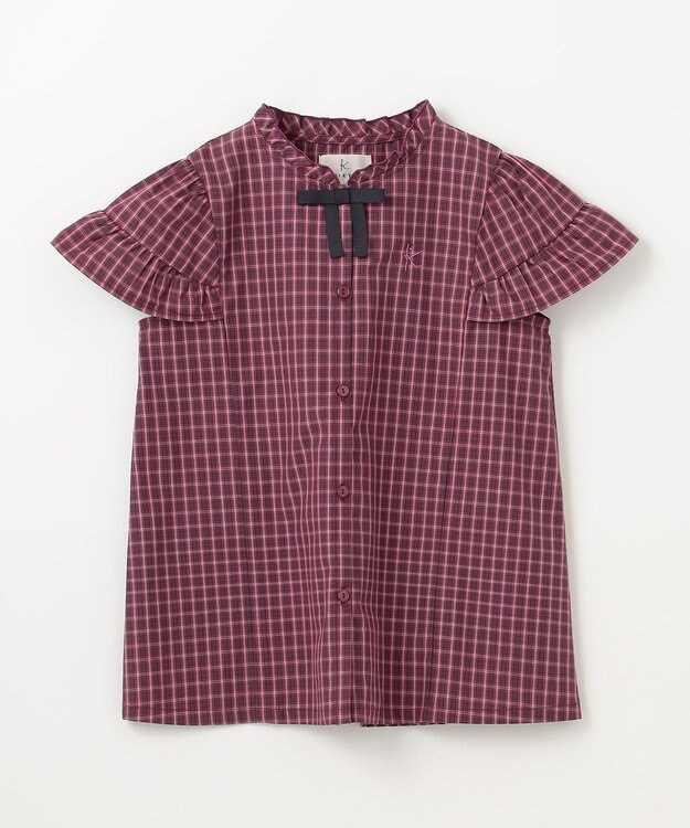組曲 KIDS 【150-160㎝】チェックラッフル ブラウス ラズベリー系3