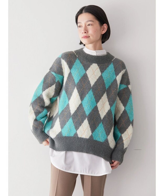 AMERICAN HOLIC バイパチアーガイルニットプルオーバー Gray Mixture