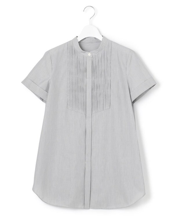 23区 L 【洗える】コットンポプリン ピンタック ブラウス ネイビーストライプ