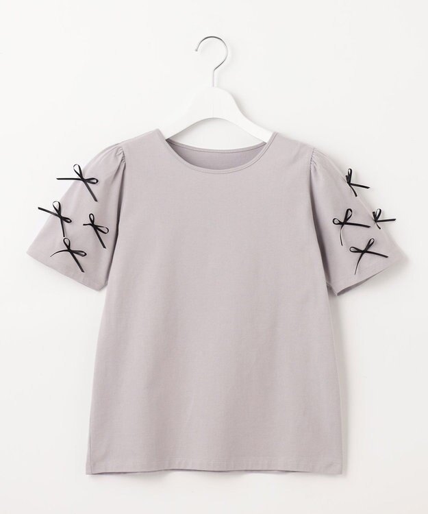 Feroux 【UVケア】ランダムリボンスリーブ Tシャツ ライトグレー系