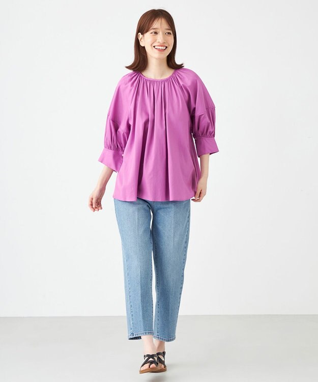 SHARE PARK LADIES コットンサテンランタンスリーブブラウス パープル系