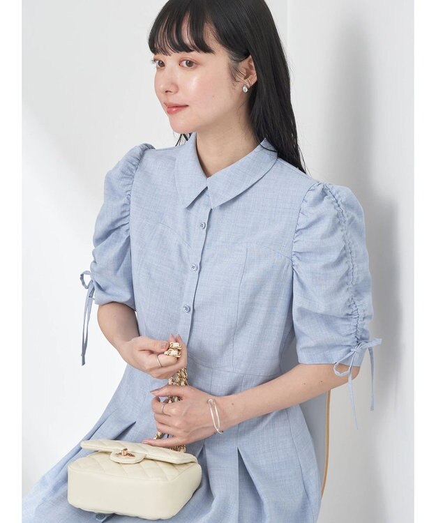 earth music&ecology 袖ドロストシャツワンピース Blue