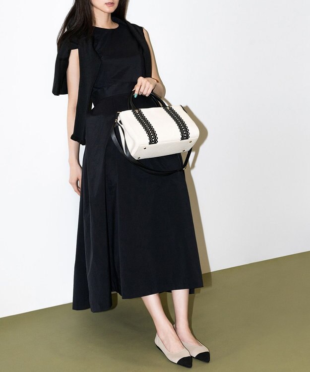 TOCCA 【大人百花掲載】LACE TOTE トートバッグ オフ×ブラック キャンバス系5