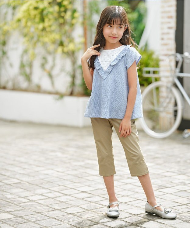 組曲 KIDS 【150-160㎝】サッカーストライプ ブラウス サックスブルー