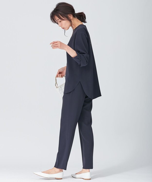 23区 トリアセダブルジョーゼット パンツ ネイビー系