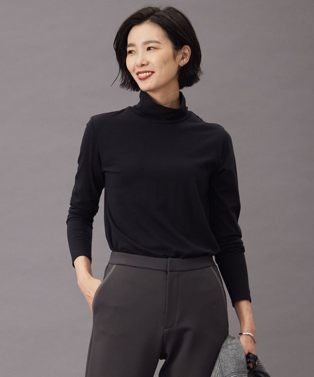 J.PRESS LADIES ウールジャージー  タートルネック カットソー ブラック系