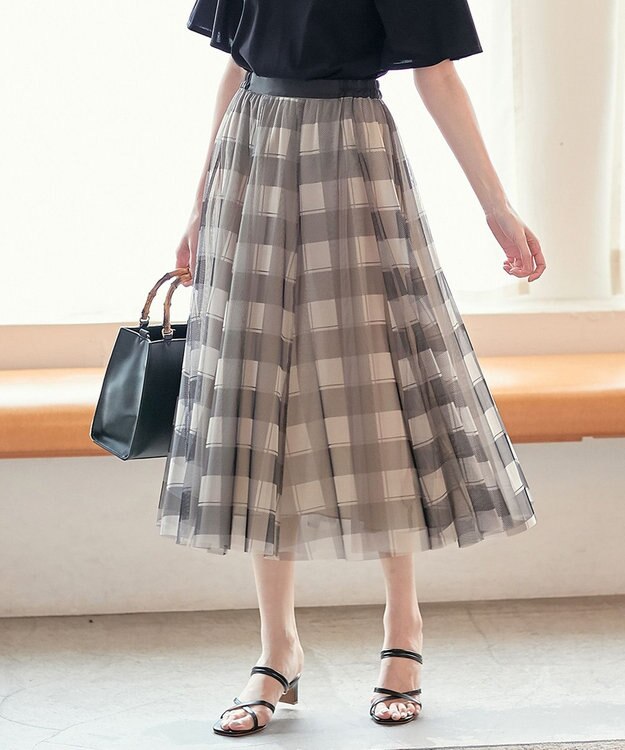 ANY SIS 【美人百花7月号掲載】2WAYチェックチュールリバーシブル スカート アイボリー系