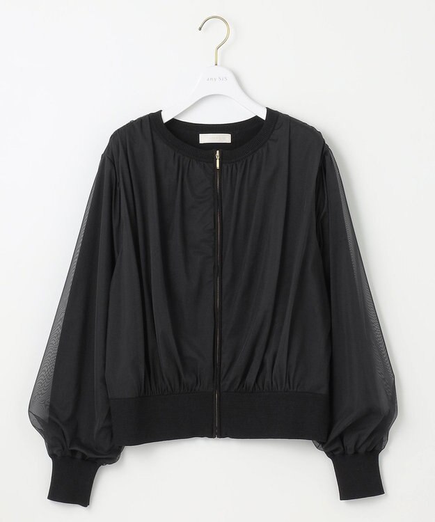 ANY SIS 【洗える】チュールレイヤードニット ブルゾン ブラック