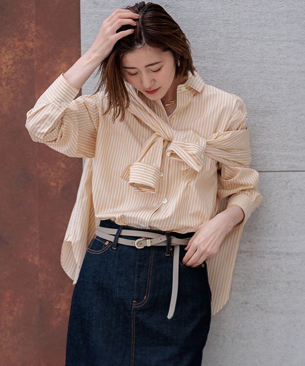 23区 【CLASSY.2月号掲載/洗える】CANCLINI ベーシック シャツ イエローストライプ