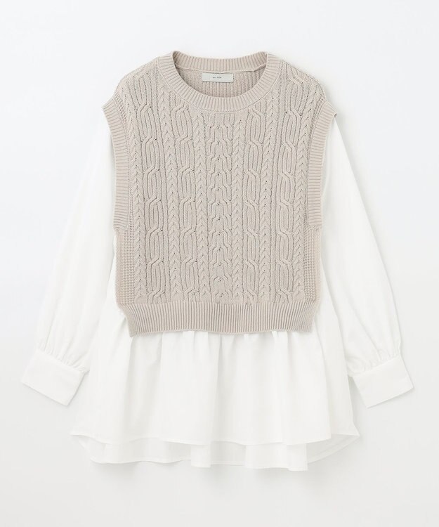 ANY 【洗濯機可・前後差あり】レイヤードブラウスニット ベージュ