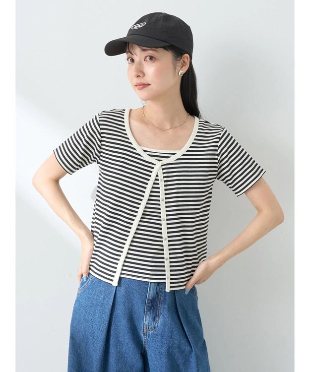 earth music&ecology ＳＥＴ２点ボーダーカーディガン＋キャミ Black