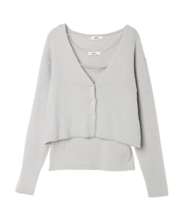 earth music&ecology ＳＥＴ２点ラメフェザーカーディガン＋インナー Light Gray