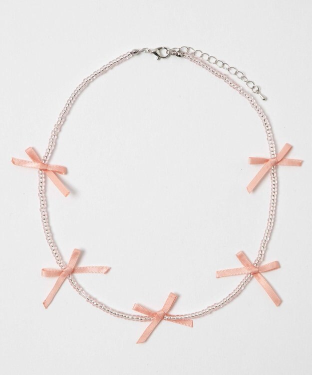 WEGO Lビーズサテンリボンネックレス ライトピンク