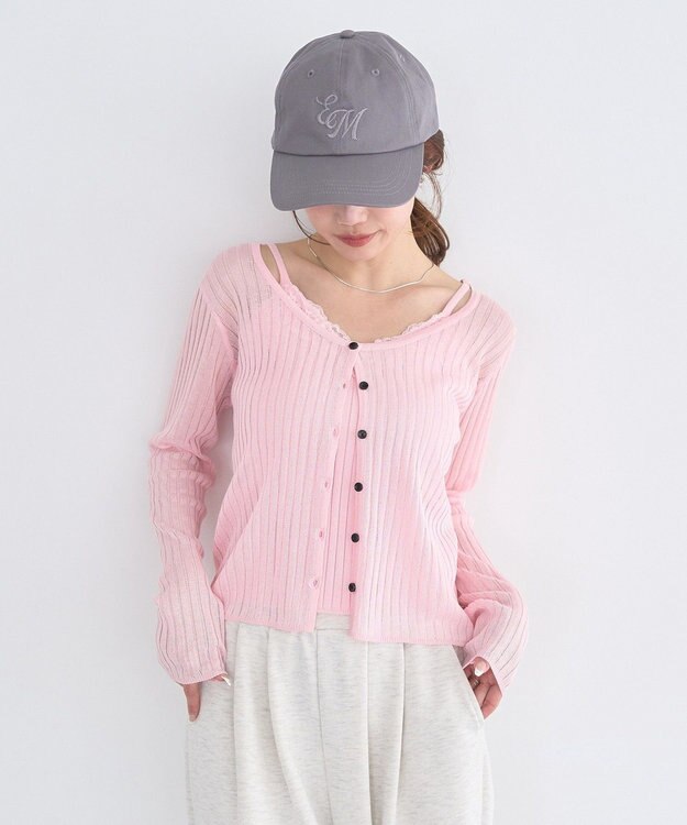 earth music&ecology シアーリブカーディガン Pink