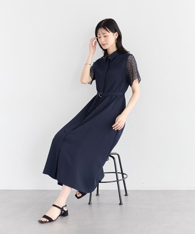 YECCA VECCA レース切替ワンピース Navy