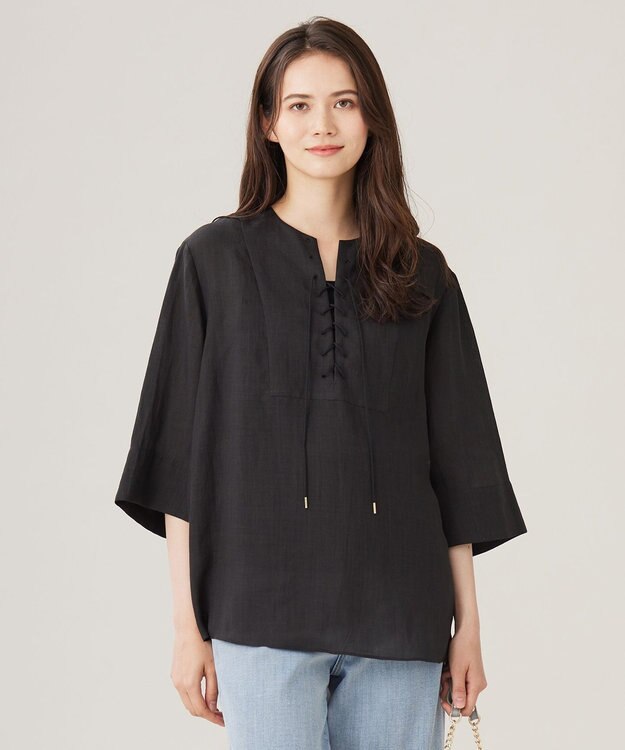 自由区 L 【カタログ掲載・接触冷感・洗える】ラミーローンプルオーバー ブラウス ブラック