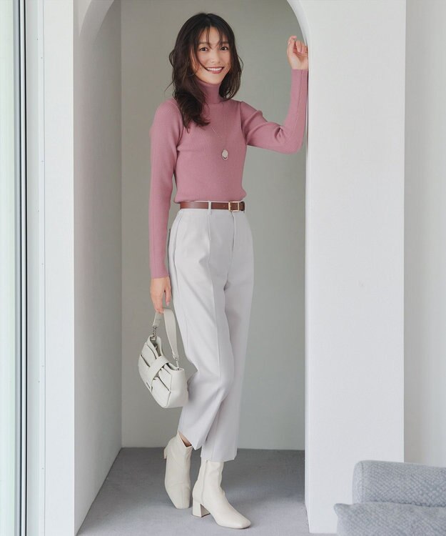 Tiaclasse L 【新色追加・洗える】リブタートルニット ピンク