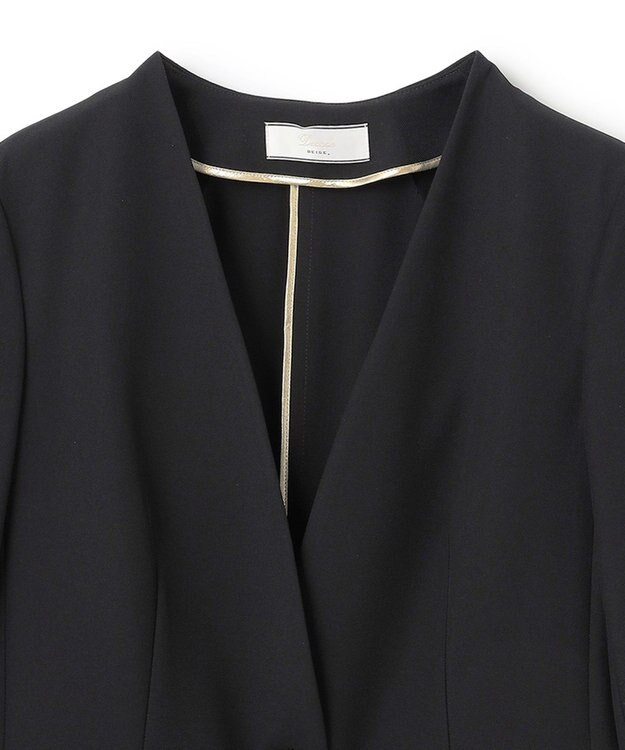 BEIGE， 【洗える・L-size】ALAINA / Vネックカラージャケット Black