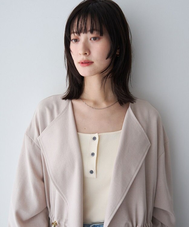 YECCA VECCA ノーカラーラペルロングコート Gray Beige
