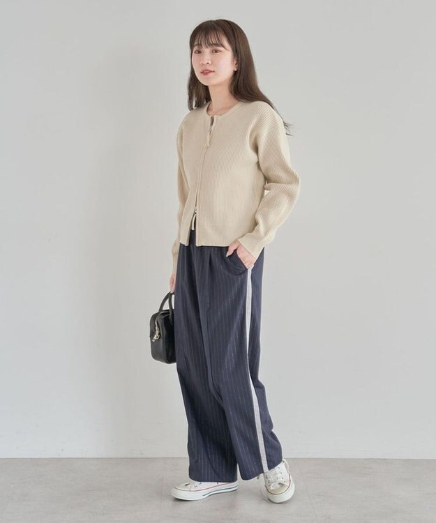 Green Parks ＺＩＰ付きニットカーディガン Ivory