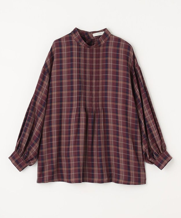 ANY 【洗える】ピンタックチェックブラウス レッド系5