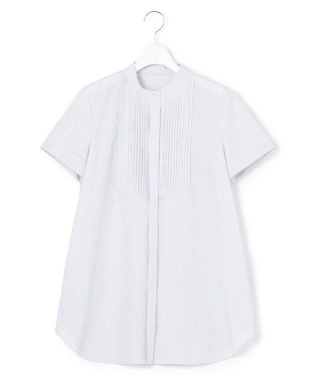 23区 L 【洗える】コットンポプリン ピンタック ブラウス ホワイトストライプ