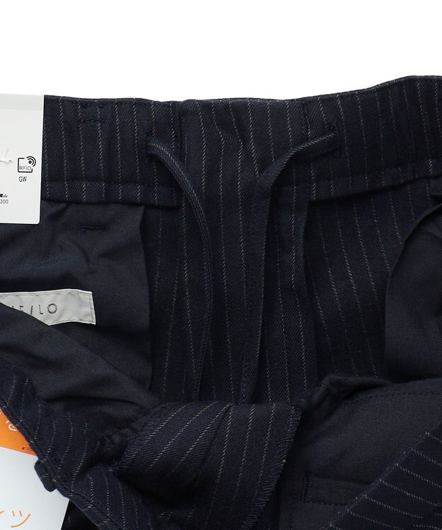 UNFILO MENS 【OCEANS 雑誌・web・YouTube 掲載】FLANNEL TOUCH 機能美パンツ スリム ネイビーストライプ