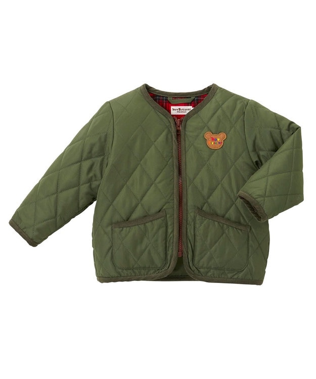 MIKI HOUSE HOT BISCUITS 【80-120cm】 抗菌・抗ウイルス ノーカラー キルティングジャンパー カーキ