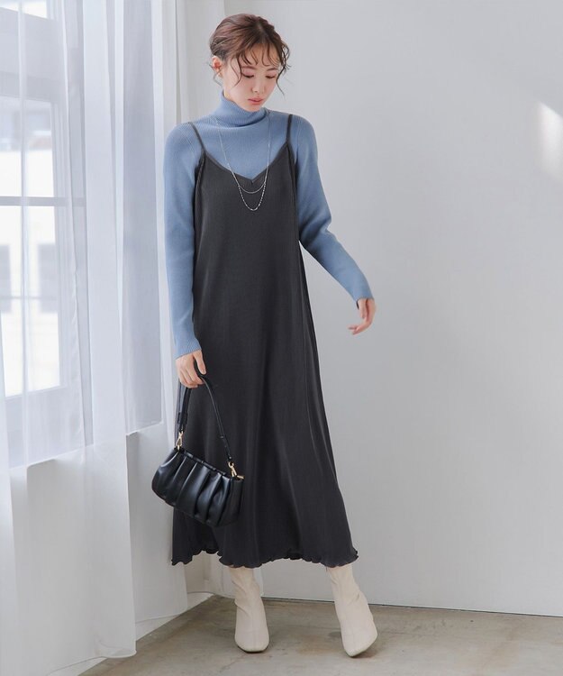 Tiaclasse L 【新色追加・洗える】リブタートルニット サックス