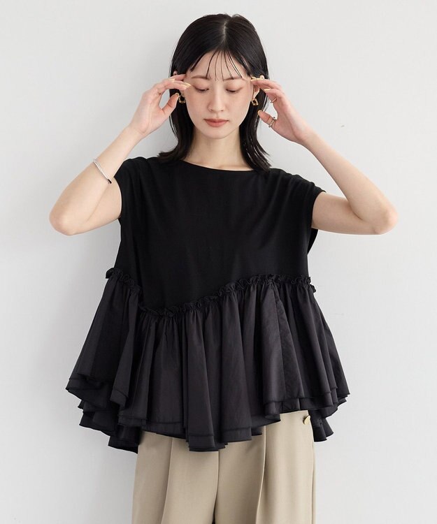 YECCA VECCA アシメペプラムカットソー Black