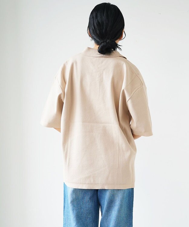WHITE MAILS 【UNISEX】PAPER KINT HALF SLEEVE OVERSIZED ポロシャツ ベージュ
