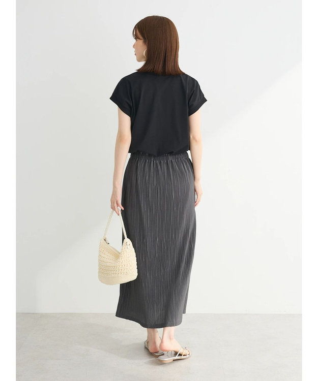 Green Parks プリーツドッキングフレンチワンピース Dark Gray