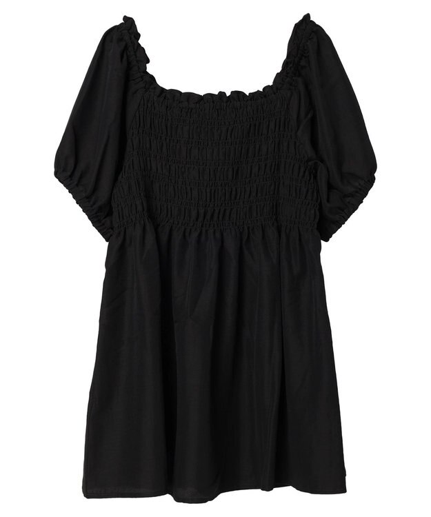 earth music&ecology ２ｗａｙショルダーシャーリングチュニック Black