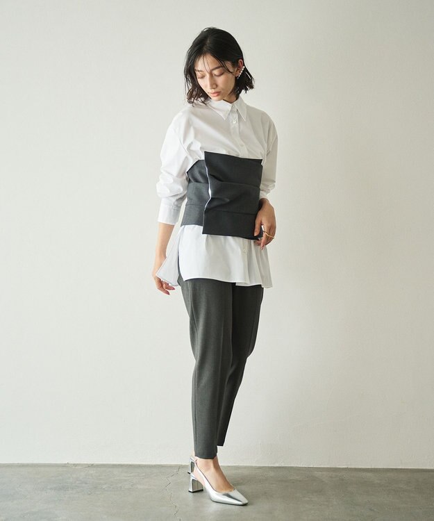 #Newans ビスチェレイヤーシャツ ホワイト×チャコール