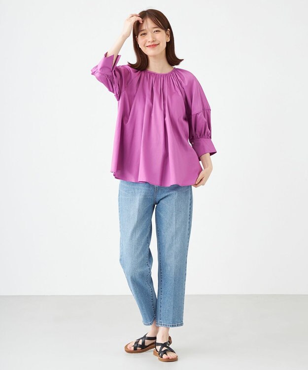 SHARE PARK LADIES コットンサテンランタンスリーブブラウス パープル系