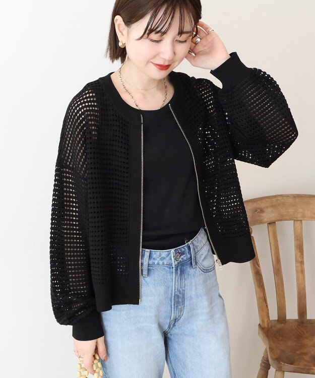 AMERICAN HOLIC 【先行予約】ジップアップメッシュニットカーディガン【WEB限定カラー有り】 Black