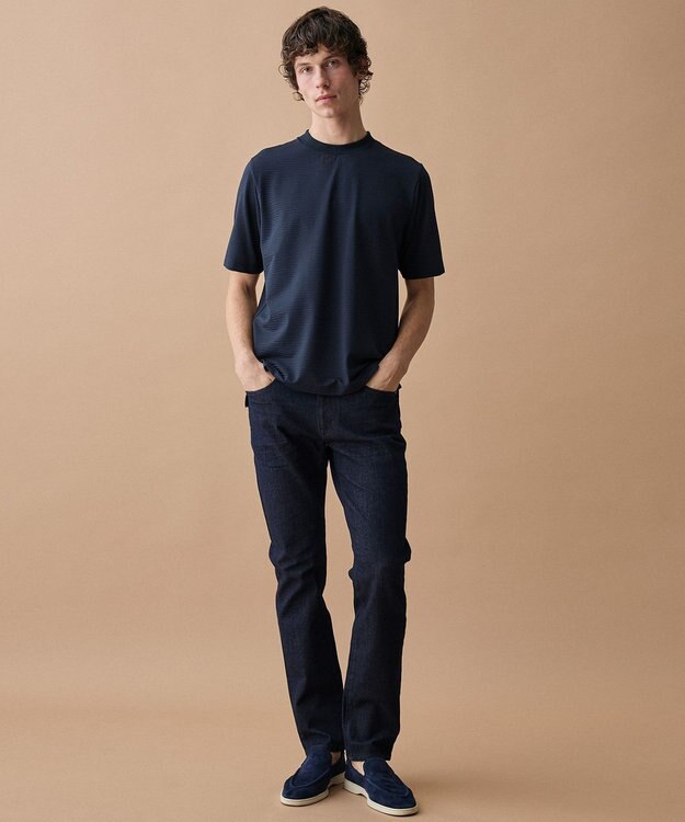 JOSEPH ABBOUD 【【イタリア素材/清涼】】ジャージーサッカー Tシャツ ネイビー系