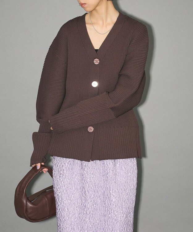 Green Parks リブニットカーディガン Brown