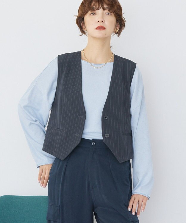 AMERICAN HOLIC ショート丈ベスト Stripe Gray
