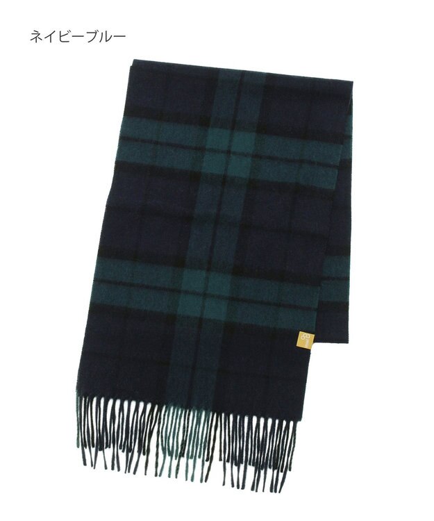 MOONBAT WEB限定【洗える】ミエル (miel) カシミヤ100％ チェックマフラー ネイビーブルー
