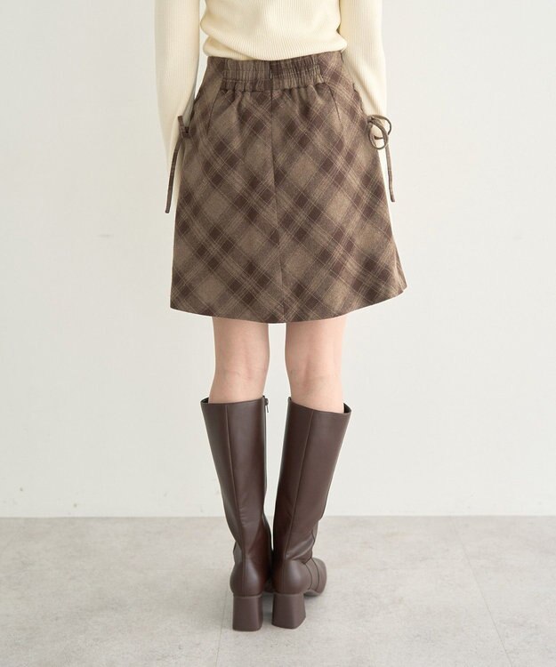 earth music&ecology サイドレースアップミニスカート Check Brown