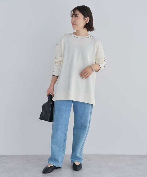 Green Parks アンチピリングライン入りニットプルオーバー Ivory